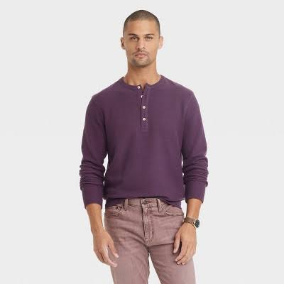 Goodfellow & Co Men's Long Sleeve 4 Button Henley Shirt Purple - Choose Sz