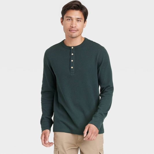 Goodfellow & Co Men's Long Sleeve 4 Button Henley Shirt Green - Choose Sz