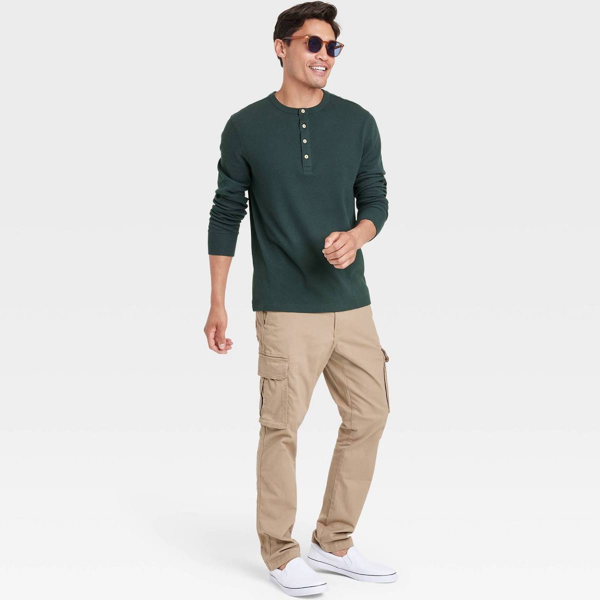 Goodfellow & Co Men's Long Sleeve 4 Button Henley Shirt Green - Choose Sz