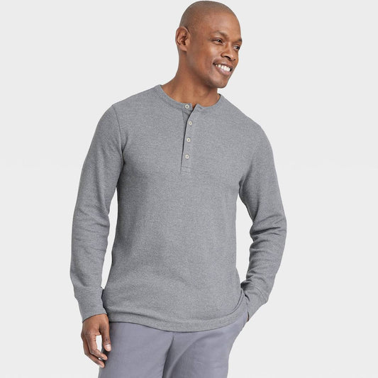 Goodfellow &Co Men's Long Sleeve 4 Button Henley Shirt Grey - Choose Sz