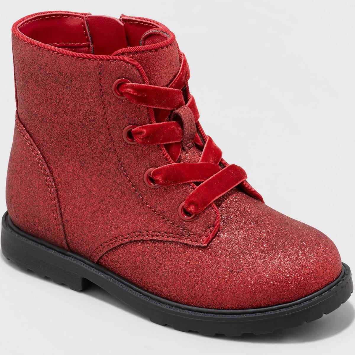 Cat & Jack Toddler Giovanna  Lace-Up Combat Boots Red  Glitter - Size 6