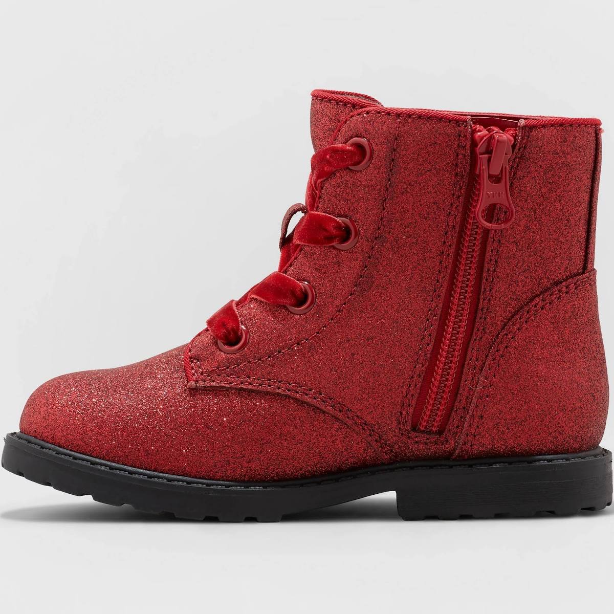 Cat & Jack Toddler Giovanna  Lace-Up Combat Boots Red  Glitter - Size 6