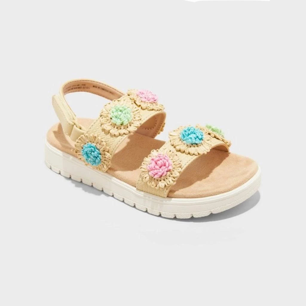Toddler Girls' Lana Raffia Floral Footbed Sandals Multicolor - Cat & Jack -Chose  SIZE